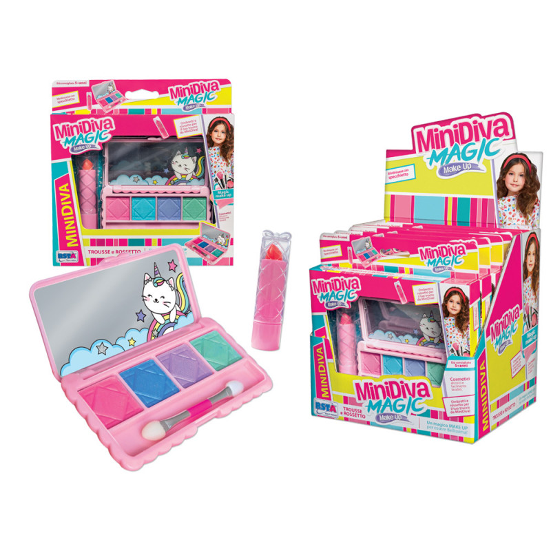 Trousse giocattolo con 4 ombretti e rossetto display 6 pz