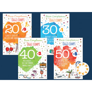 Biglietti Buon Compleanno 20-30-40-50 con rotella