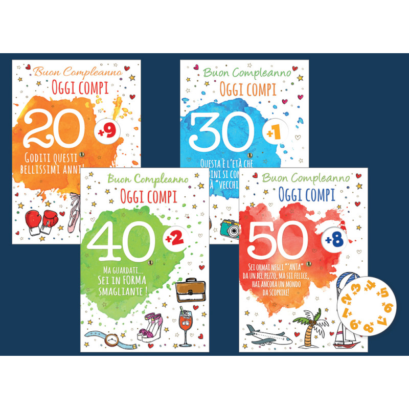 Biglietti Buon Compleanno 20-30-40-50 con rotella
