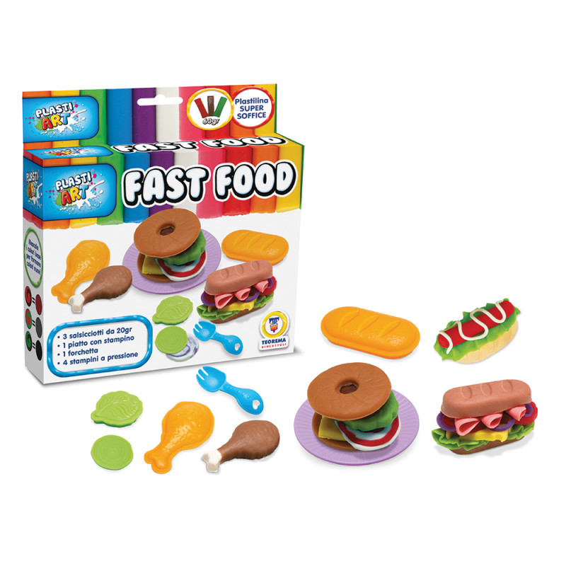 Pasta da modellare Plastiart Fast Food 3x20gr salsicciotti con acc.ri