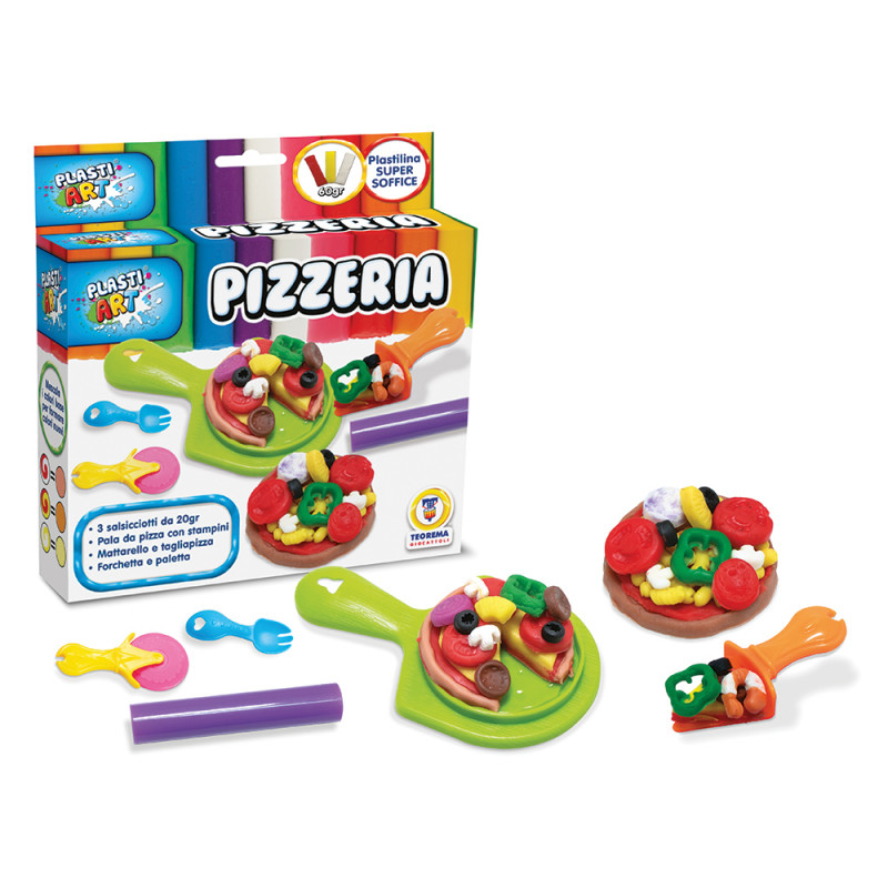 Pasta da modellare Plastiart Pizza 3x20gr salsicciotti con acc.ri